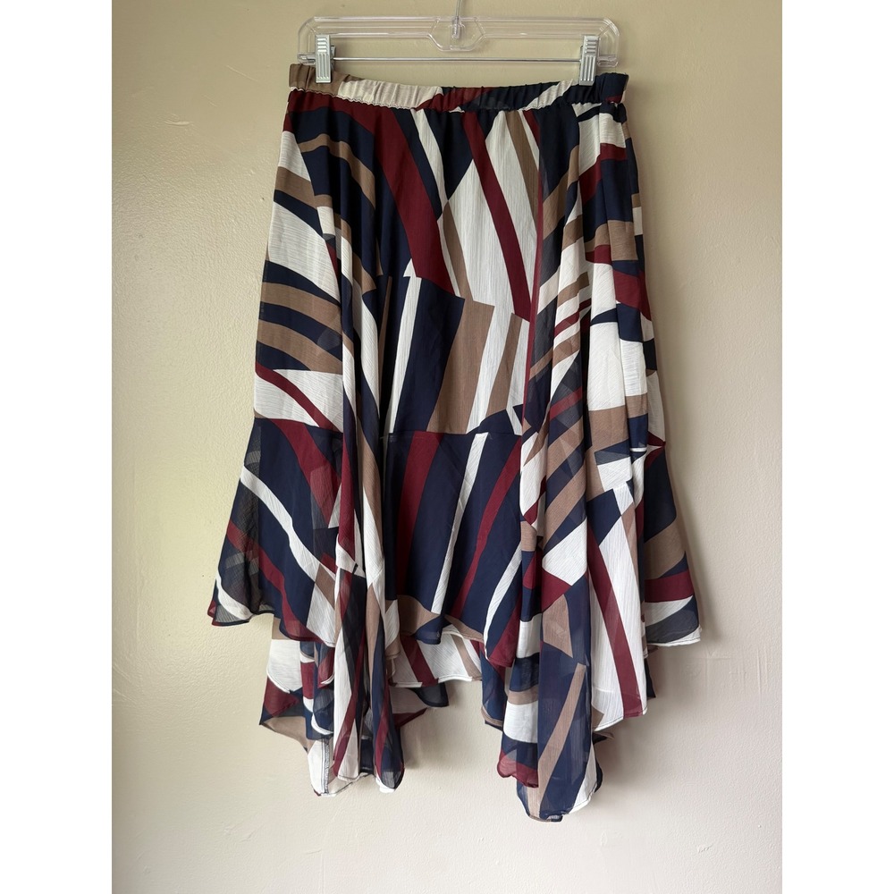 Banana Republic Geometric Abstract Print Handkerchief Hem Midi Skirt Blue Red M
